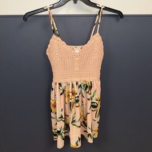 B.O.G. Collective Peach Floral Minidress Or Crocheted Top Tunic Medium Cottage